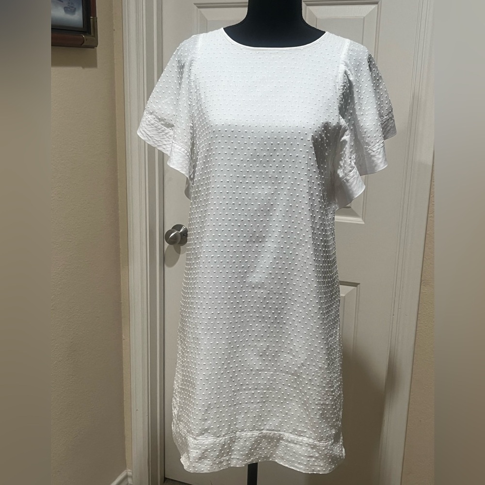 J.Crew White SWISS DOT FLUTTER SLEEVE DRESS, WOMENS SIZE 2